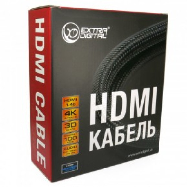 Extradigital HDMI to HDMI, 10m, v1.4b, 28 AWG, Gold, Nylon, 2xFerrites